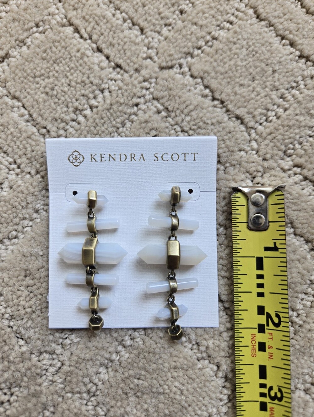 Kendra Scott Talia Chandelier Earrings NWT and bag. Wht Rock Crystal Ant.Gold - Picture 4 of 6